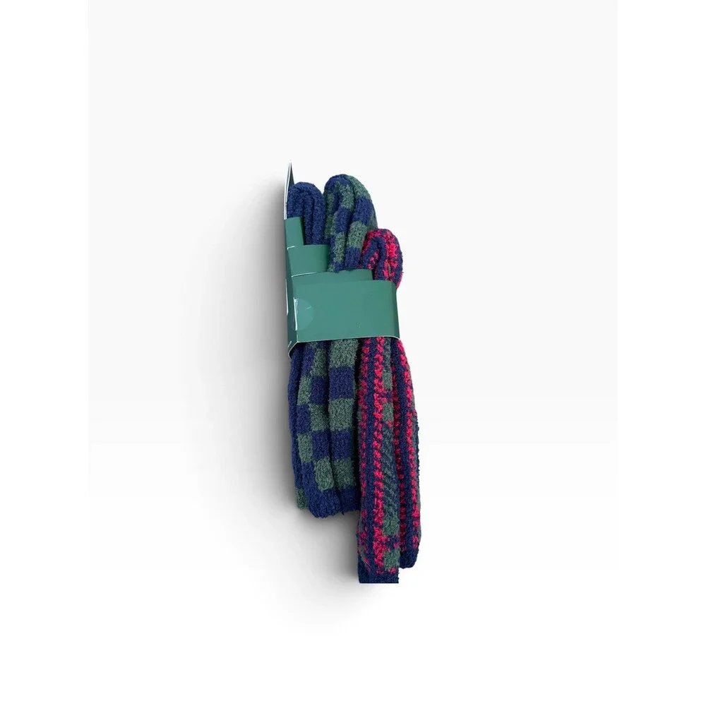 Softie Socks 3 Pack Unisex Size 36-41 (9-11 Adults) Navy, Green Plaid Warm